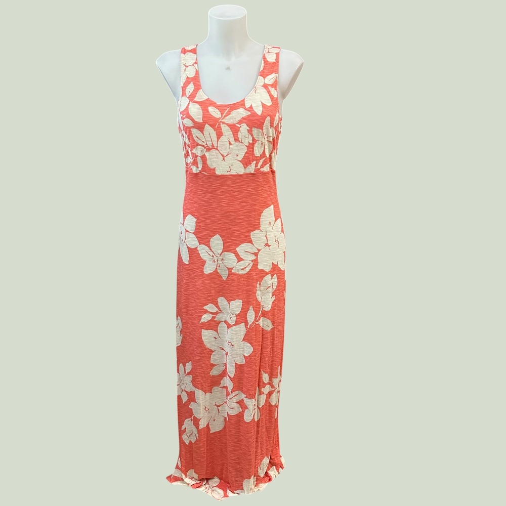 Tommy Bahama Tropical Floral Sleeveless Maxi Dress In Coral and Cream sz M Beach